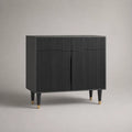 Armadio in legno nero e metallo oro, 2 cassetti e 2 porte, 100 × 40 × 90 cm