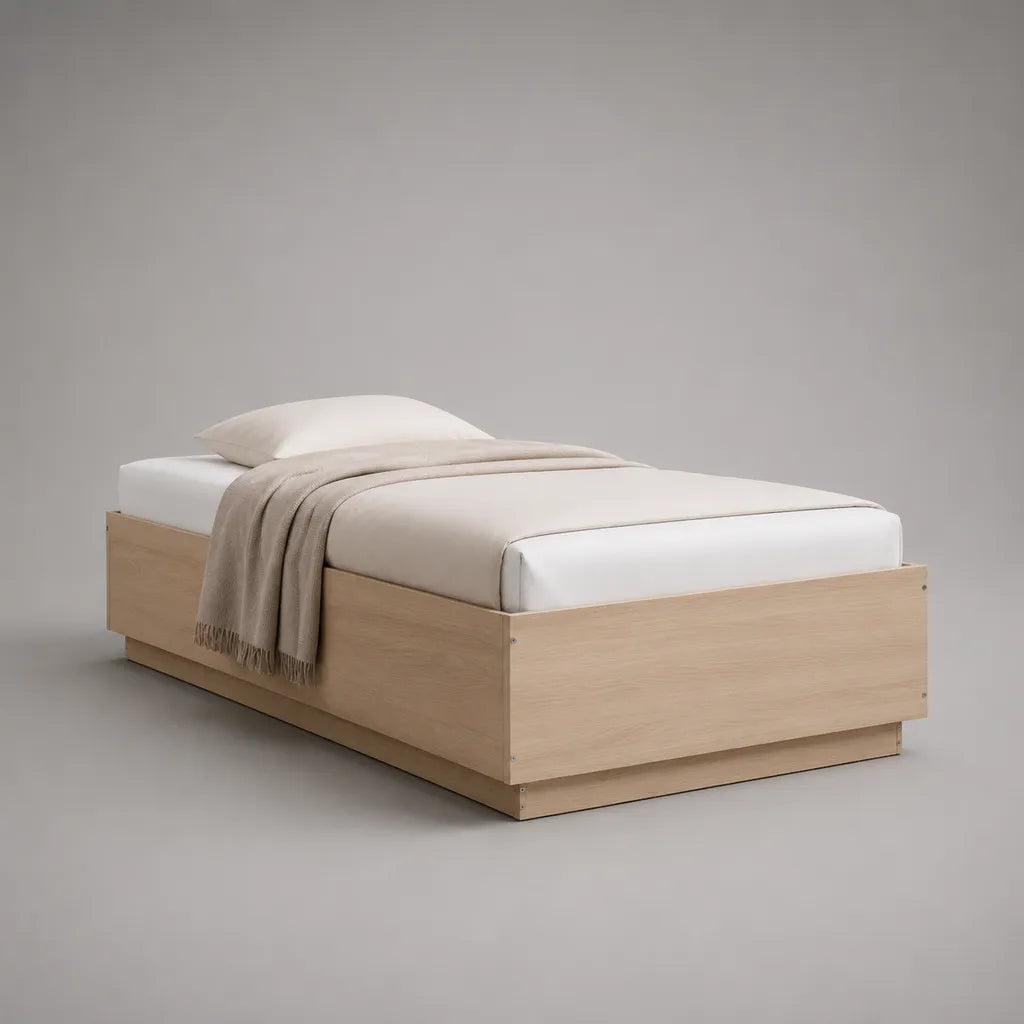 Cornice letto singolo in pannello di particelle melamine, letto 90 × 200 cm, dimensioni 205 × 95 × 40 cm, rovere leggero