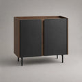 Buffet rettangolare a 2 porte in noce e acciaio placcato MDF, noce marrone, antracite e nero, 90 × 40 × 85 cm