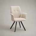 Sedia da pranzo con braccioli in poliestere beige e acciaio nero, 61 × 62 × 91 cm