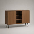 Armadietto con noci MDF, 2 porte scanalate e 3 nicchie, marrone, 140 × 40 × 90 cm