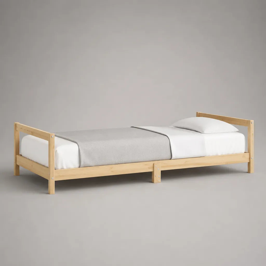 Letto singolo in legno naturale 90 × 200 cm con letto con latte, 206 × 96 × 66 cm