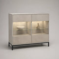 Buffet finestra rettangolare con illuminazione a LED, MDF, pietà in vetro temperato e acciaio, cemento chiaro e nero grigio, 120 × 40 × 120 cm