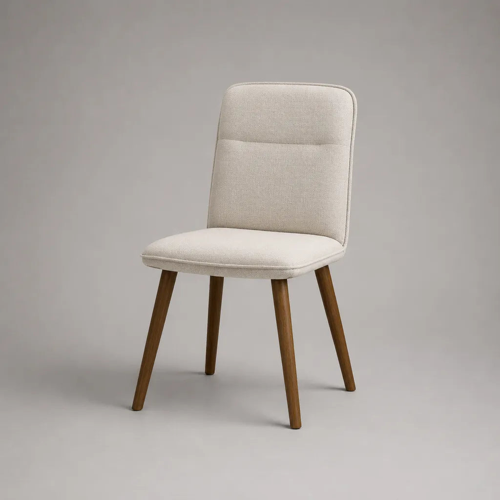 Sedia da pranzo imbottita in poliestere beige con piedi eva massiccio, 46 × 55 × 86 cm