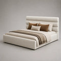 Letto matrimoniale imbottito in tessuto spugna avorio con testata e letto con latte, letto 160 × 200 cm, dimensioni 180 × 225 × 135 cm