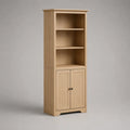 Libreria rettangolare in pannelli di particelle e MDF con 2 porte e 2 ripiani, rovere chiaro e nero, 60 × 35 × 180 cm