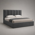 Scatola letto 2 posti imbottiti in tessuto grigio antracite, letto 160 × 200 cm, dimensioni 176 × 215 × 120 cm