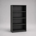 Libreria aperta in pannello di particelle, 4 livelli, nero, 80 × 150 × 24 cm