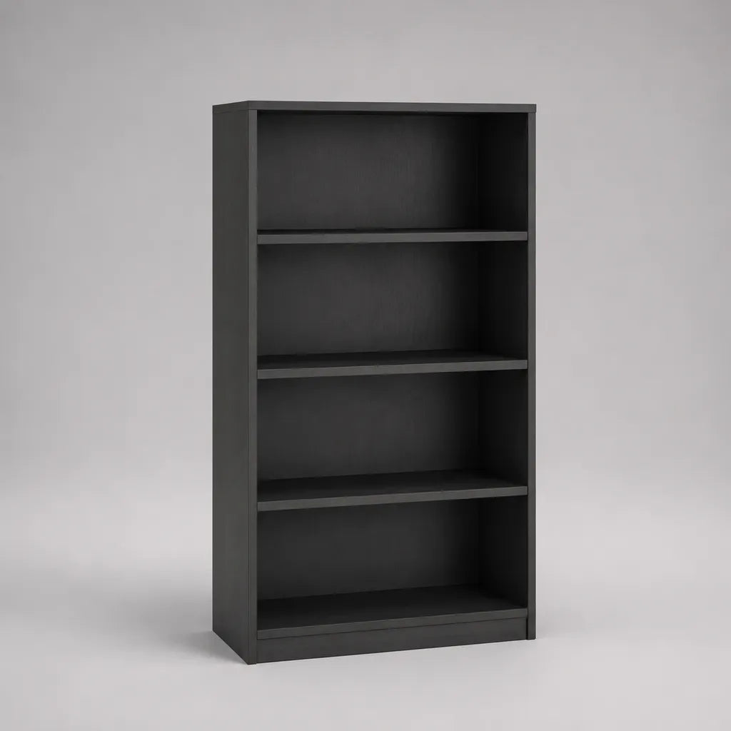 Libreria aperta in pannello di particelle, 4 livelli, nero, 80 × 150 × 24 cm