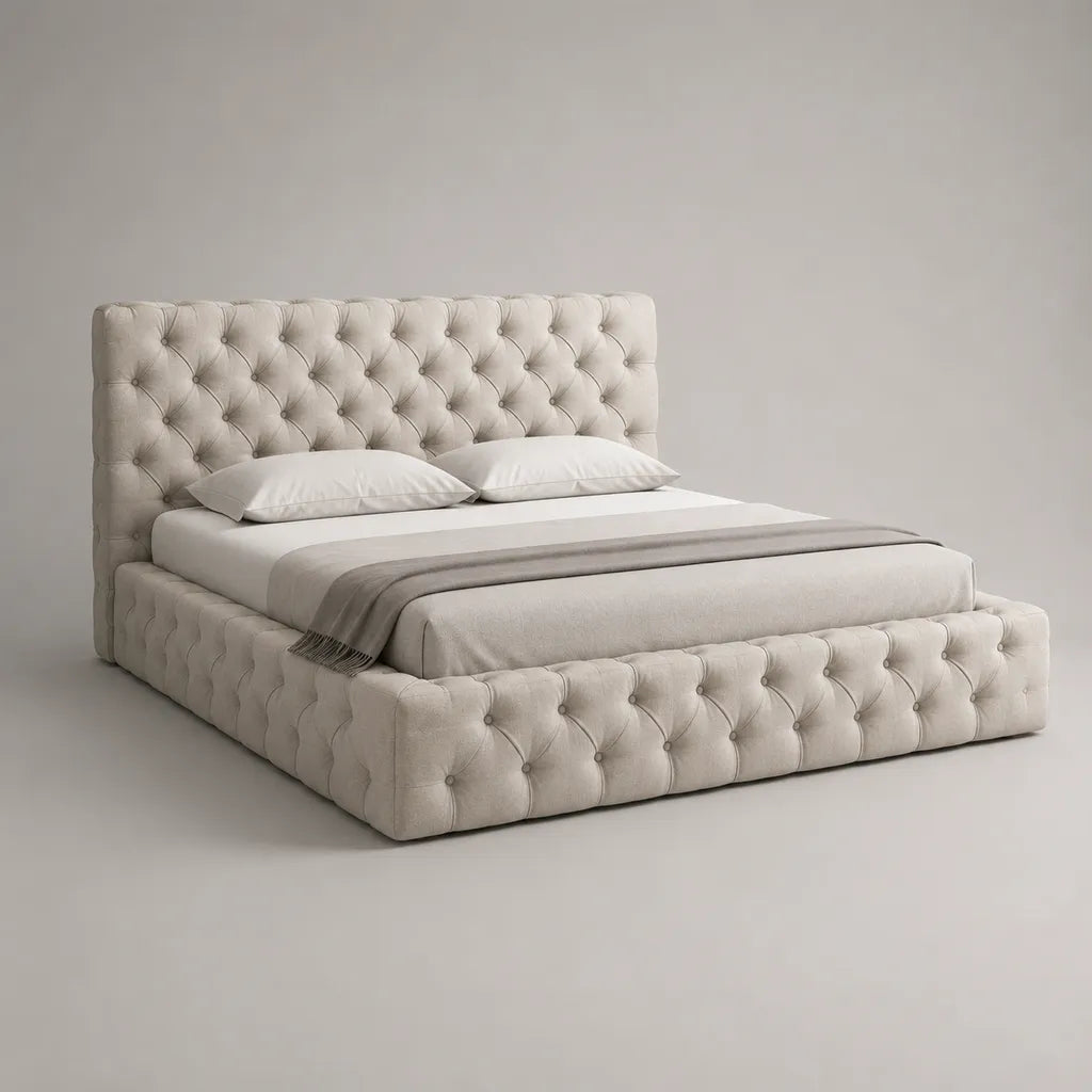 Lettino doppio rivestito in poliestere beige, letto 160 × 200 cm, dimensioni 180 × 220 × 120 cm, letto estraibile
