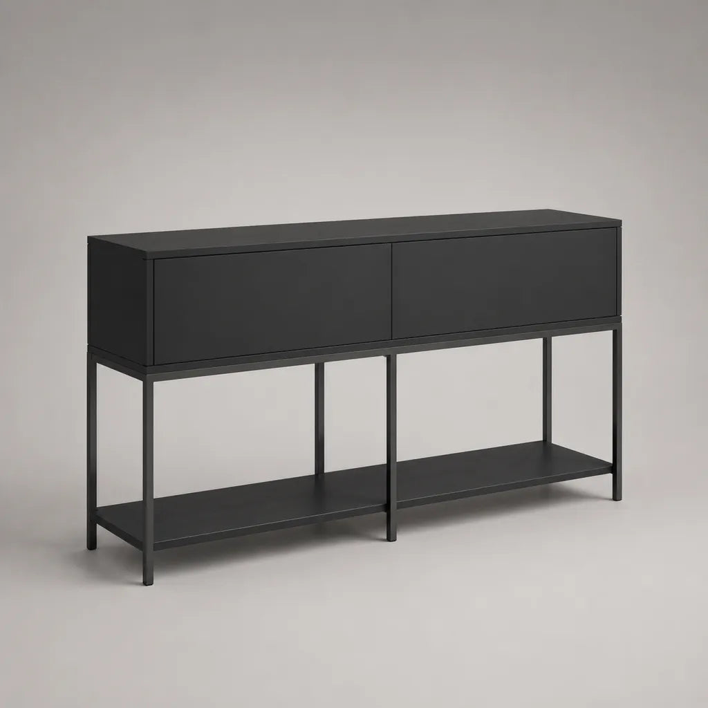 Buffet rettangolare nero a 2 porte con mensola MDF e metallo, 160 × 40 × 90 cm