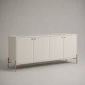Buffet rettangolare a 4 porte in MDF e acciaio, bianco e oro, 160 × 40 × 80 cm