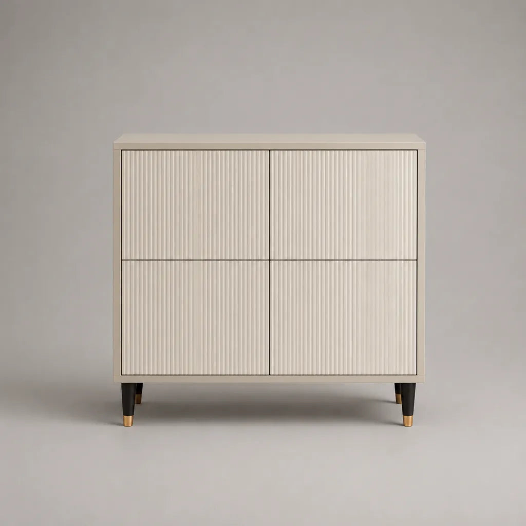 Armadio rettangolare MDF con scanalatura beige con 4 ante, 100 × 40 × 105 cm