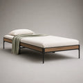 Cornice letto un quadrato in acciaio e legno, rovere nero e marrone, posti letto 90 × 200 cm, dimensioni 205 × 95 × 35 cm