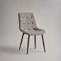Sedia da pranzo imbottita in tessuto grigio con piedini in acciaio nero, 50 × 59 × 86 cm