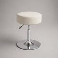 Sgabello girevole regolabile in altezza in crema poliestere e acciaio cromato, seduta rotonda Ø 40 cm, altezza 44 a 58 cm, base Ø 38 cm