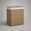 Cestino rettangolare in resina PE intrecciata con coperchio e borsa estraibile, beige ed ecru, 45 × 35 × 60 cm