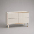 Buffet rettangolare a 4 porte in MDF bianco rotto scanalato e legno leggero, 120 × 40 × 80 cm