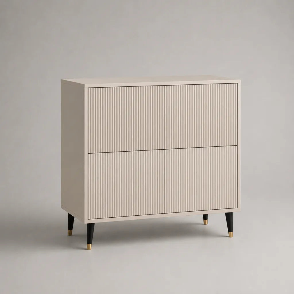 Unità di stoccaggio rettangolare a 4 porte in scanalatura, MDF avorio, 100 × 40 × 110 cm