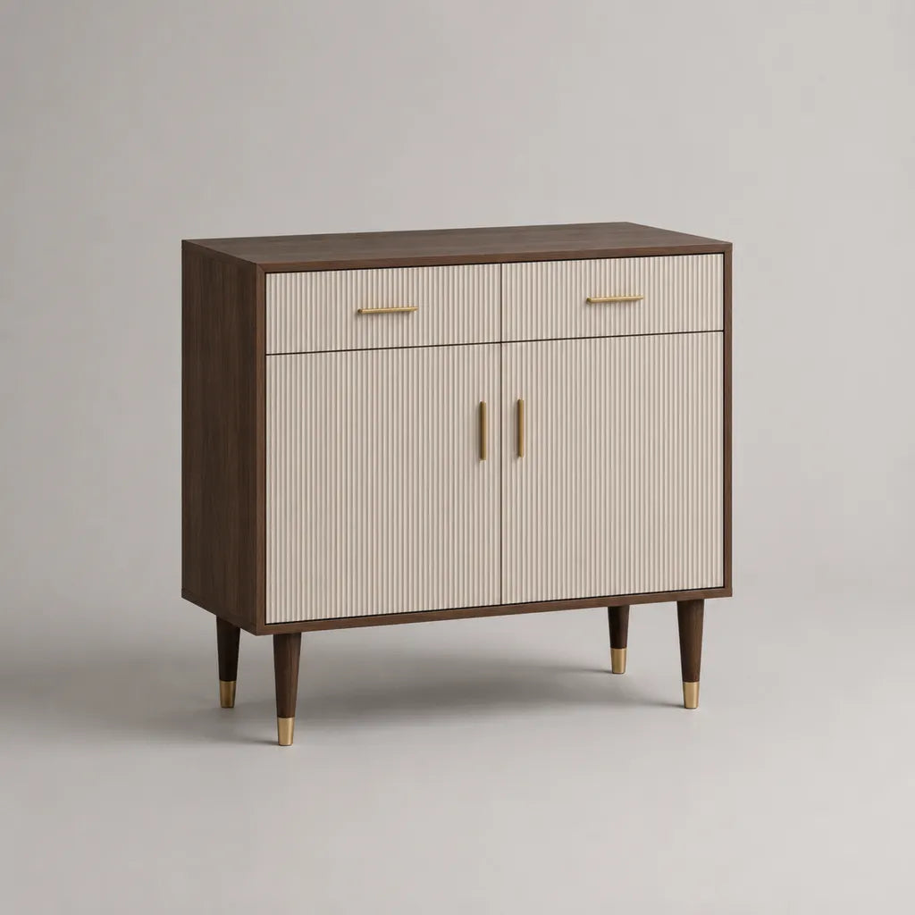 Armadio in legno e metallo con 2 porte e 2 cassetti, marrone noce e beige, 100 × 40 × 105 cm