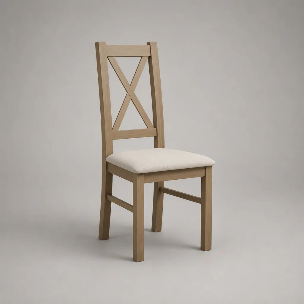 Sedia da pranzo in legno naturale con seduta imbottita e schienale X, 45 × 50 × 98 cm