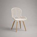 Sedia intrecciata, in metallo e legno, bianca e naturale, 52 × 57 × 83 cm