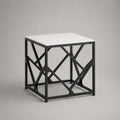 Tavolo quadrato in legno e acciaio, 50 × 50 × 50 cm, marmo bianco e effetto nero