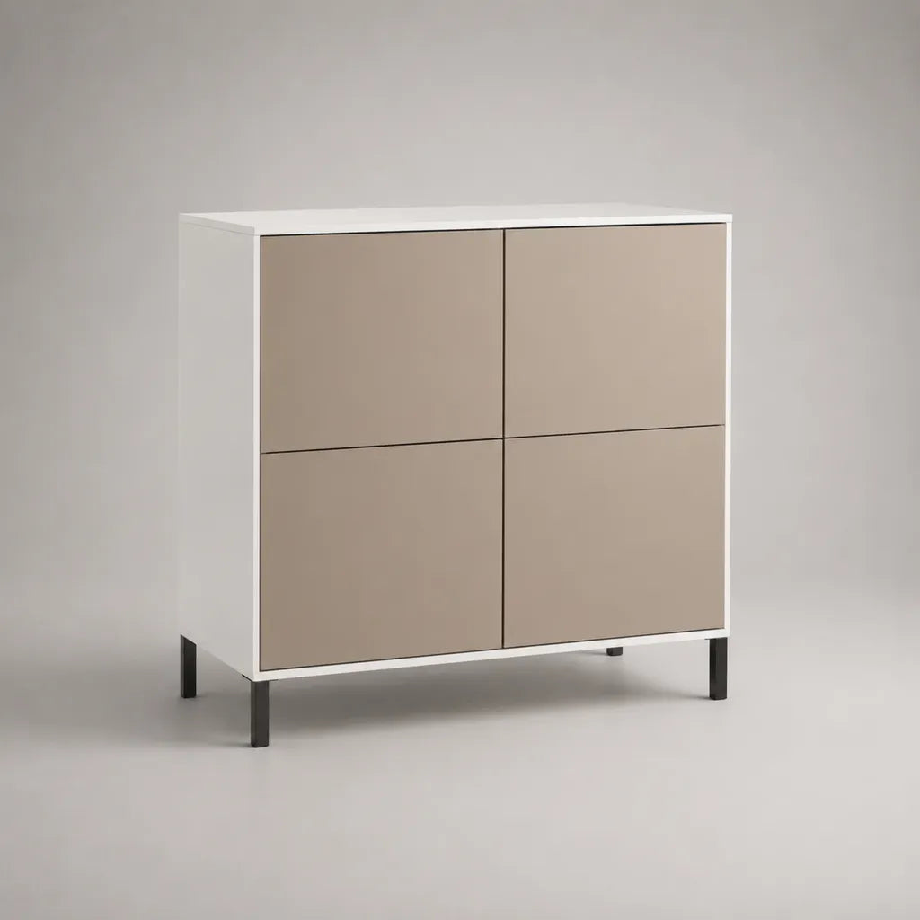 Contenitore rettangolare a 4 porte in pannello di particelle di melamina, bianco, gregio e nero, 100 × 40 × 100 cm