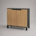 Contenitore rettangolare con 2 porte in legno e acciaio, rovere naturale e antracite, 80 × 40 × 90 cm